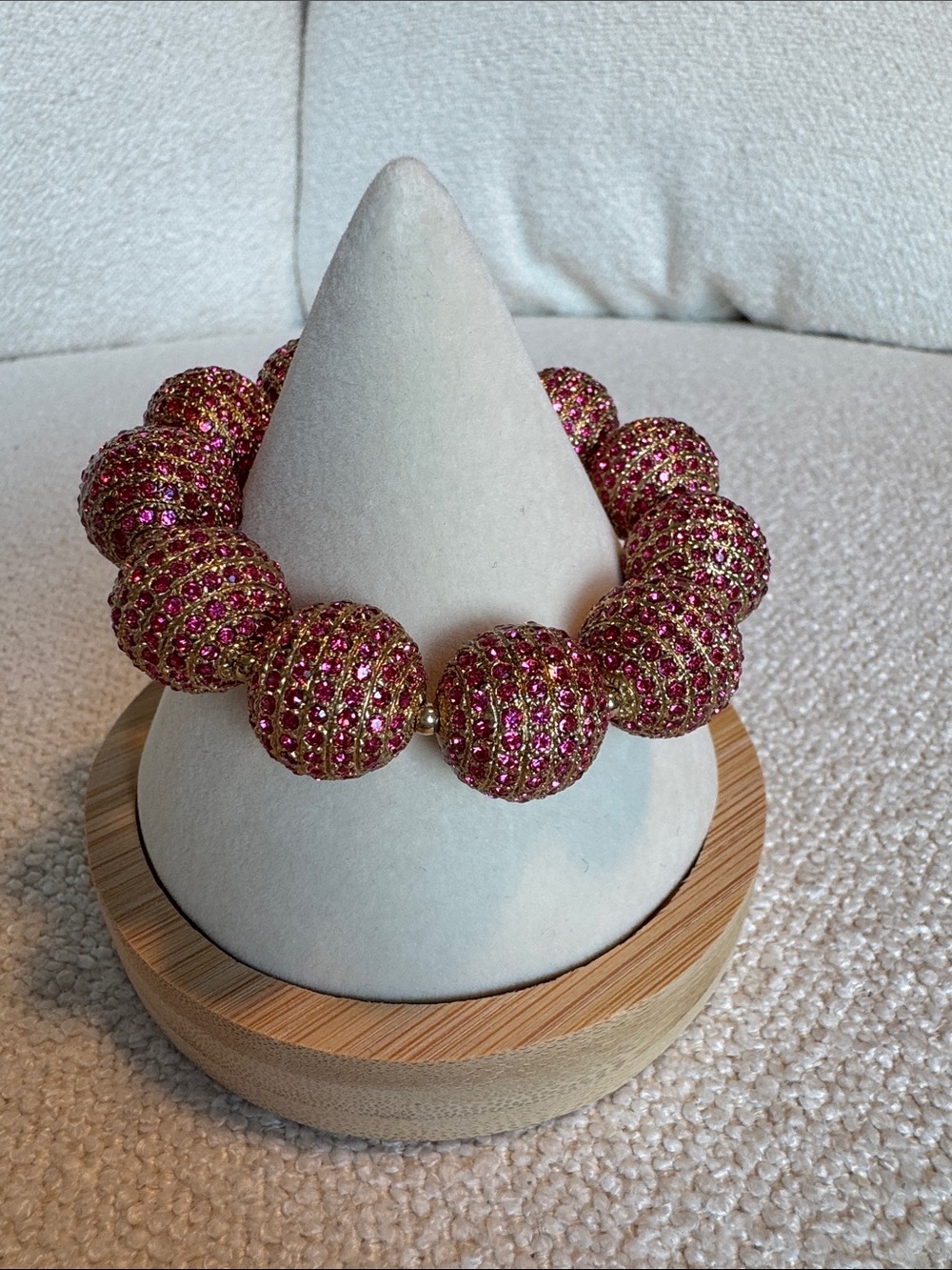 Gold and Pink Pave Ball Stretch Bracelet